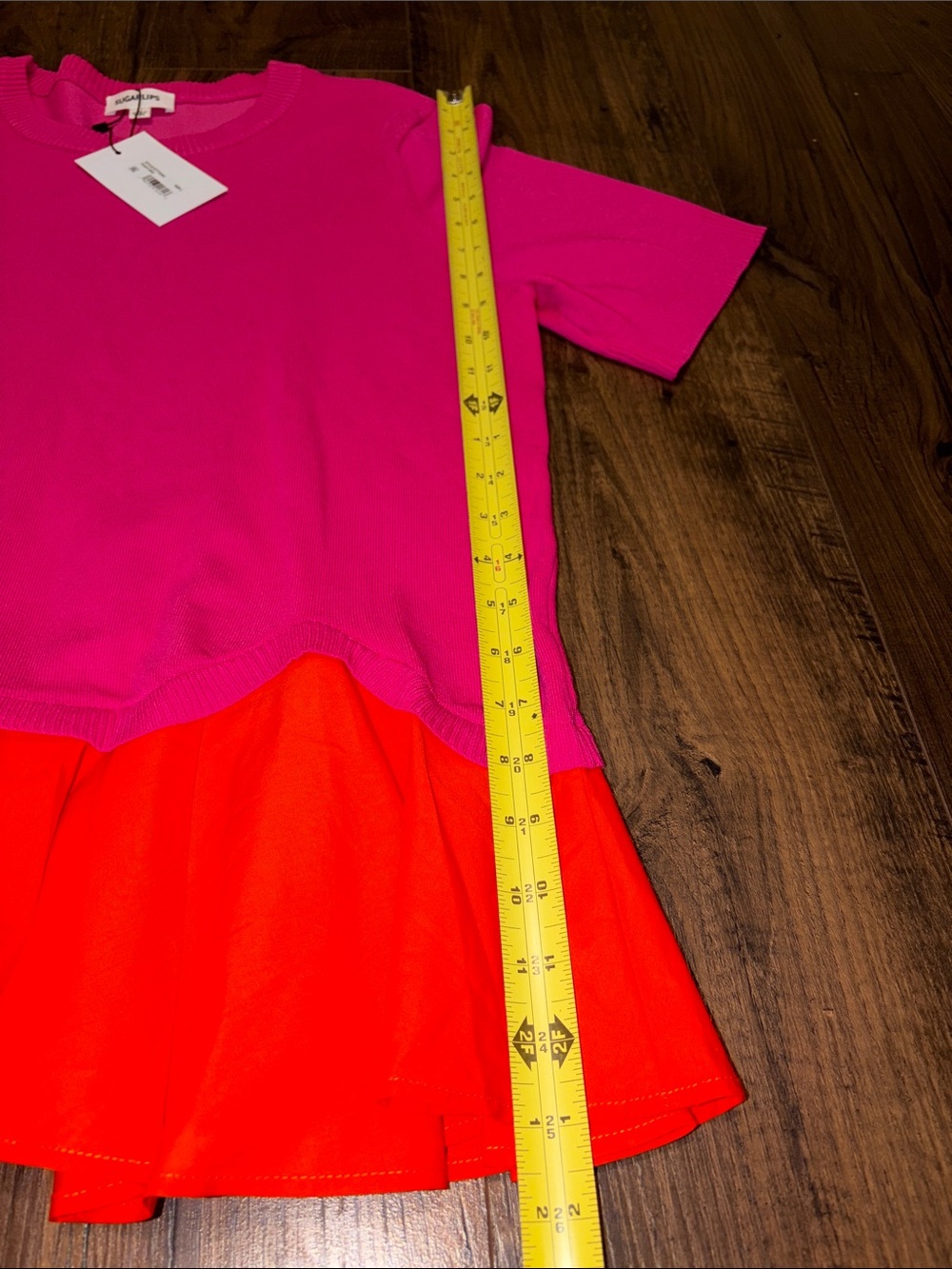 NWT Sugarlips Hot Pink Top with Bright Orange Ruffle Hem - Picture 10 of 13